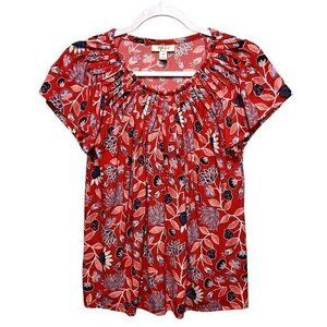 Style & Co Womens Tops Size Petite M Floral Print Pleated‎ Flutter Sleeve